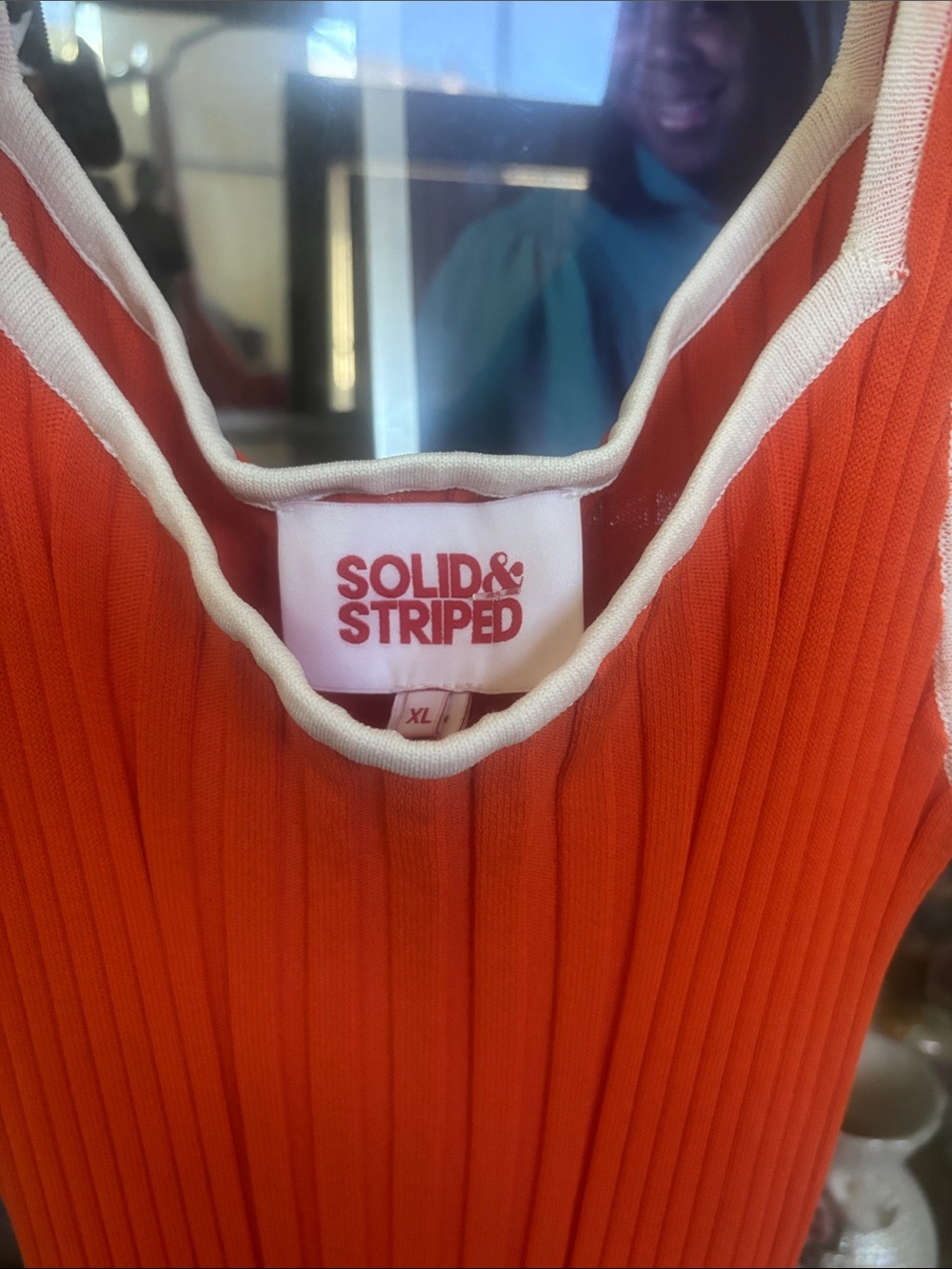 SOLID & STRIPED Orange Ribbed Maxi Tank Dress with White Trim - Picture 4 of 8
